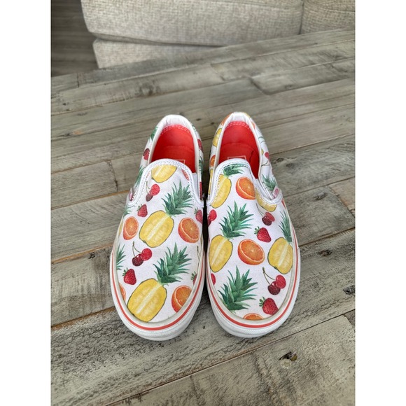Vans Shoes - Vans Classic Slip On Tropical Fruit Print Sneakers White Red Womens 7.5 Mens 6